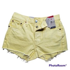 LEVIS 501 high rise raw cut cotton denim shorts yellow size 27 Nwt new